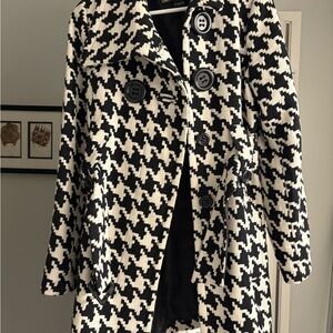 Yoki Collection Stylish Black and White Houndstooth Women's Coat